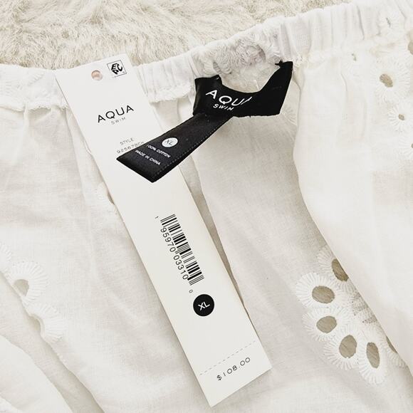 Aqua Ivory White Eyelet Off Shoulder Tiered Mini Dress Swim Cover Up XL NWT - Picture 9 of 9